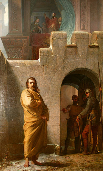 Eduard Schoiser (1826-1902) : Henric al IV-lea la Canossa. O poveste care a zguduit lumea la vremea respectiva. Pictura în ulei se afla la un muzeu din München.