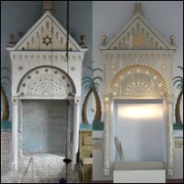 Altarul sinagogii - înainte şi după restaurare