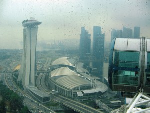 Deasupra orasului Singapore. Imagine panoramica din Singapore Flyer