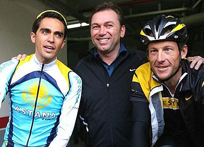 Contador, Bruyneel și Armstrong - cel mai de succes trio din istoria Turului Franței
